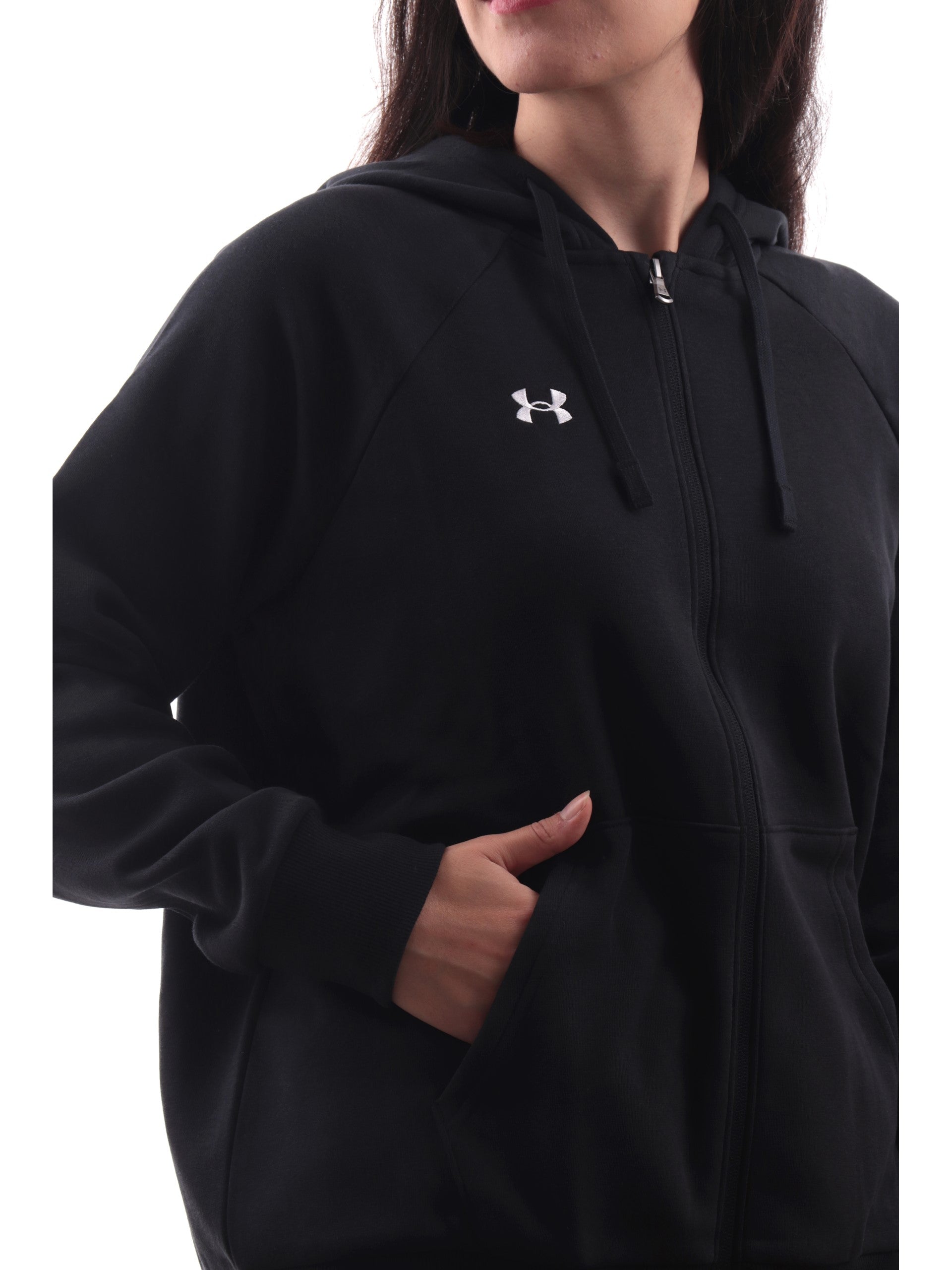 Felpa Under Armour nera Rival Fleece da donna full zip con cappuccio 1