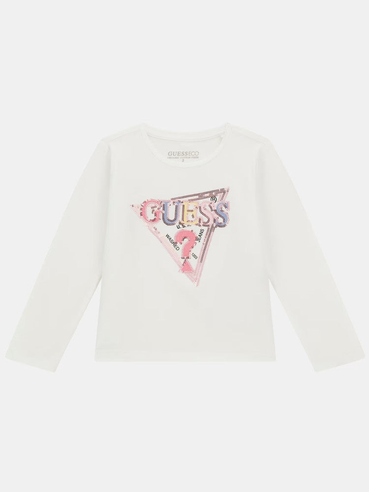 White Guess sweater for girls with sequins K4YI11K6YW4