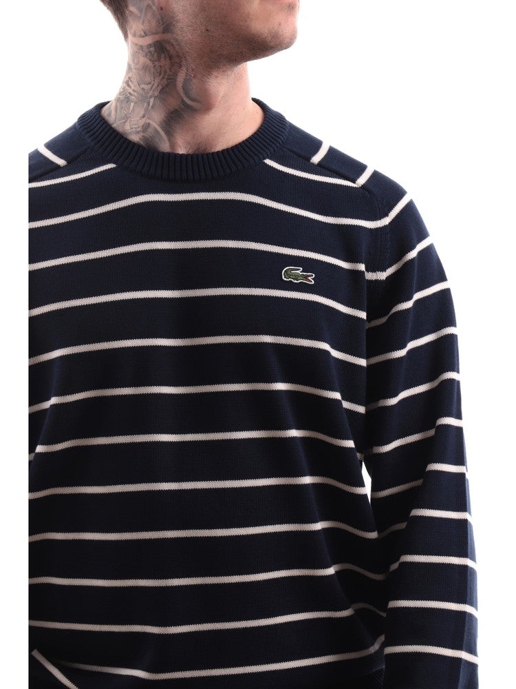 Lacoste Striped 2 Faced Crewneck Sweater Blue store Black Grey Mens