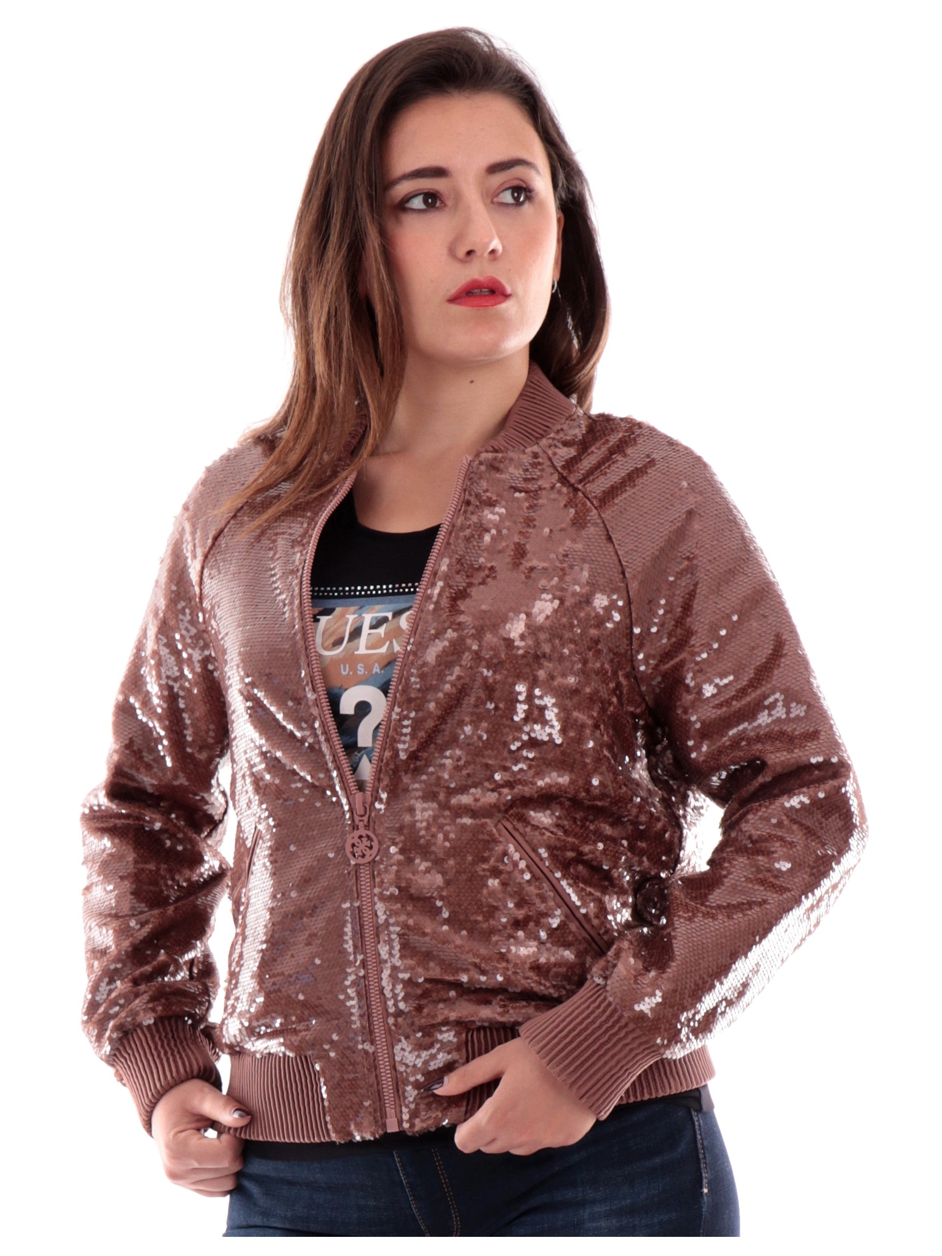 Guess sequin bomber jacket best sale